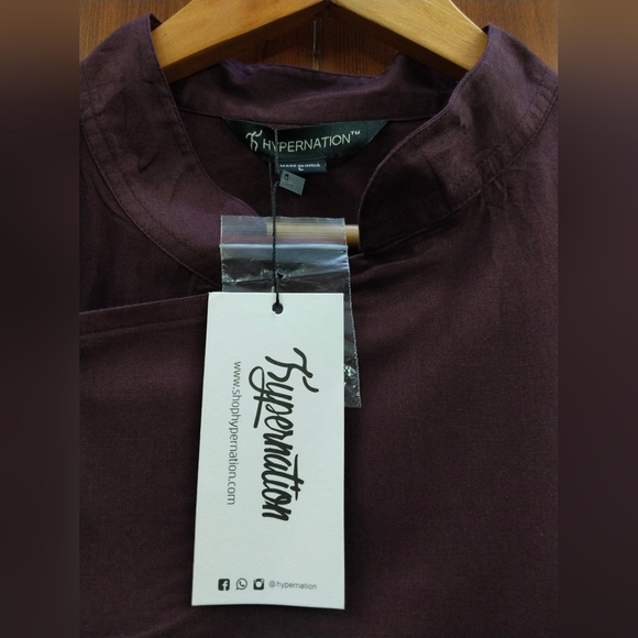 HYPERNATION Men's Solid Pure Cotton brown 🤎 Kurta - Picture 6 of 8